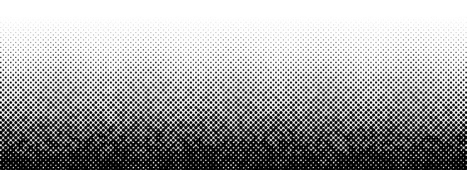 Fototapeta premium Grunge halftone gradient texture. Black pixelated backdrop. Weathered grit noise background. Fading gritty sand wallpaper. Anime or manga style comic overlay. Vector textured template surface