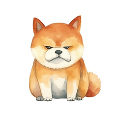 Fototapeta premium Watercolor Grumpy Shiba Inu Puppy Portrait
