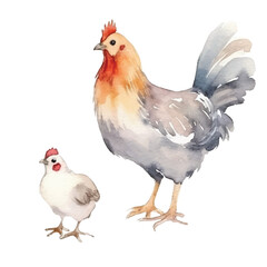 Fototapeta premium Watercolor Hen and Chick A Gentle Farm Scene