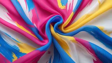 Abstract Colorful Fabric Texture Pink, Blue, Yellow Swirls