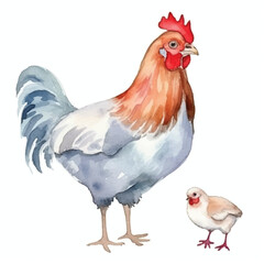 Fototapeta premium Watercolor Hen and Chick A Gentle Motherly Scene