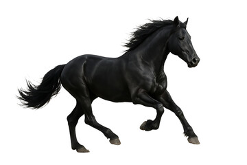Fototapeta premium Powerful Dark Horse with Flowing Mane in Dynamic Pose