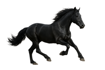 Powerful Dark Horse with Flowing Mane in Dynamic Pose