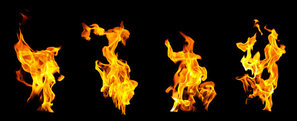 Isolated abstract flames collection on black background. Flames on black background. Concept of...
