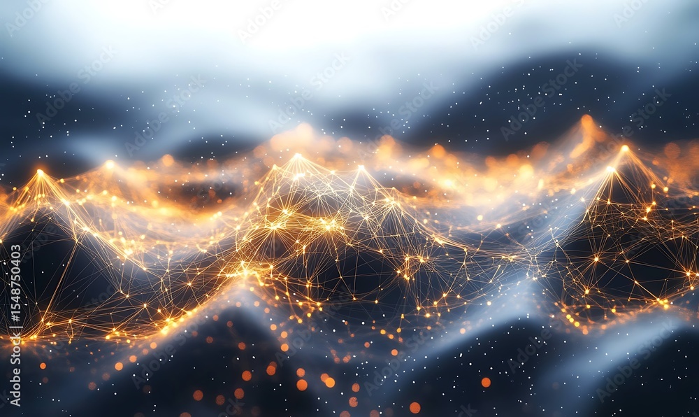 Poster the distribution of triangular shapes in space. network connection structure. big data digital backg