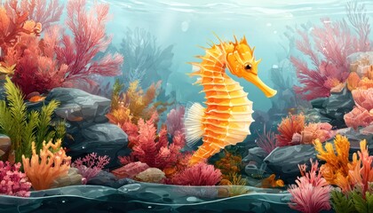 Underwater seahorse scene