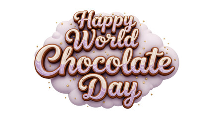 Happy World Chocolate Day 3D lettering, perfect for social media posts, bakery promotions, dessert shop ads, and festive marketing campaigns, isolated on white & transparent background.