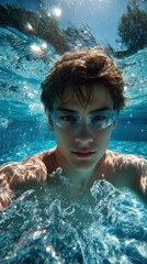 Underwater swimmer portrait
