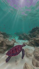 Underwater turtle scene