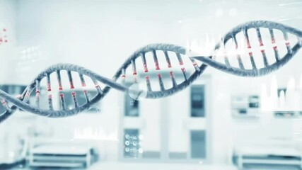 Abstract representation of DNA strand in a laboratory setting with scientific data visualization - Powered by Adobe