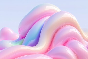 Abstract, vibrant, fluid forms in pastel hues.  Soft, flowing shapes with iridescent sheen
