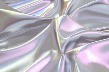 Soft, iridescent fabric drapes in folds.  Detailed close-up view of the fabric's texture and iridescent colors