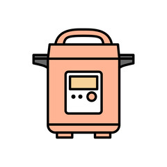 ピンク色の電気圧力鍋を描いたベクターアイコン。白背景で使いやすく、かわいらしい調理家電イラスト。煮込みや炊飯、自炊向けの家庭用キッチンアイテム素材｜電気圧力鍋,調理家電,マルチクッカー,キッチン家電,ピンク色