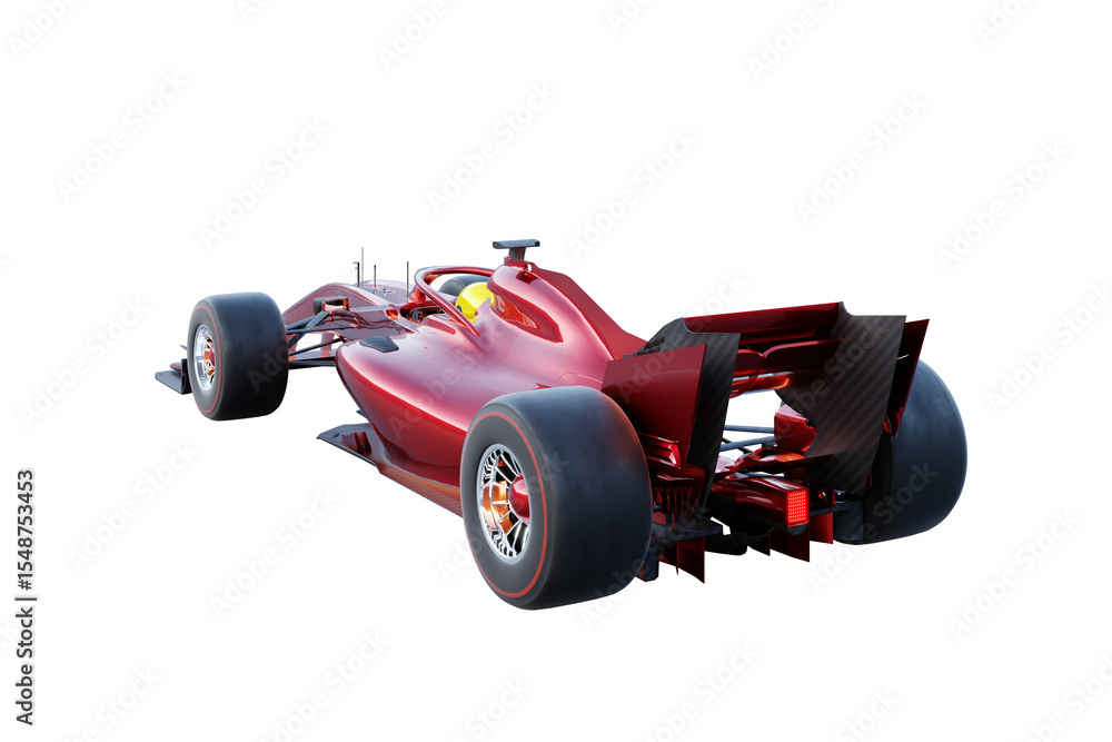 Poster 3d rendering red racing car speeding on a transparent background