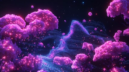 Fototapeta premium Abstract glowing trees and mountains