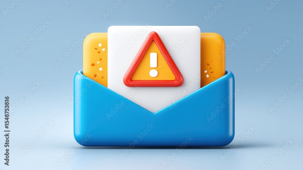 Poster email security, spam call. email envelope with warning symbol, representing alerts or notifications.