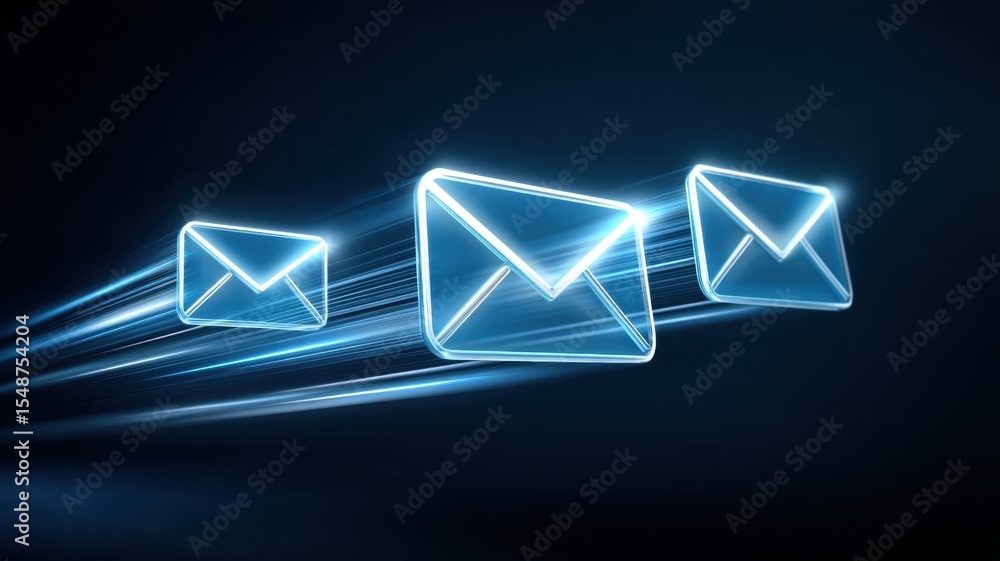 Aufkleber email security, spam call. glowing email icons in motion, symbolizing fast communication and digital