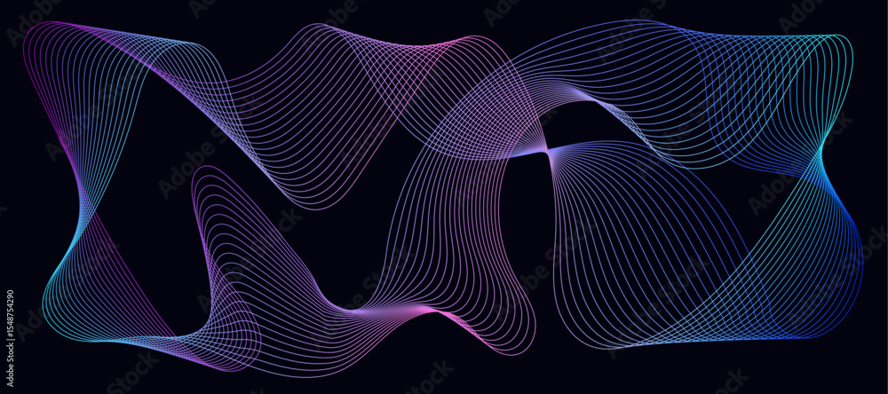 Poster modern purple blue gradient flowing wave lines. dark abstract background with glowing wave. shiny mo
