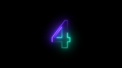 neon glowing text 4 number countdown icon on black background 4k animation. Neon number 4 with alpha channel, Energy red neon 4 number. - Powered by Adobe