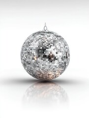 Silver disco ball on white background