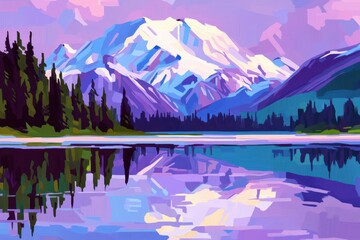 Majestic mountain range reflecting in a serene lake.  A vibrant landscape of a peaceful mountain scene