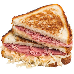 Delicious reuben sandwich stacked high, featuring corned beef and sauerkraut