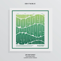 Editable Text Effect Vector of Green Natural Rectangle Wave Typeface Poster Decoration Design for Desk setup, Decoration, Printing, Creative Industry, Small business, tshirt