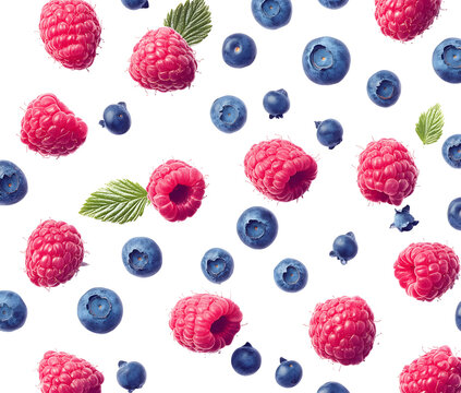 Vibrant mix of raspberries and blueberries, a fruity delight on a dark background
