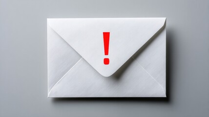 Email security, spam call. Envelope with an exclamation mark, indicating urgency or important message.