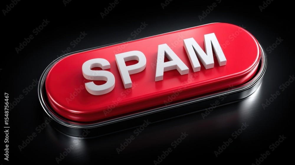 Poster email security, spam call. red button with 