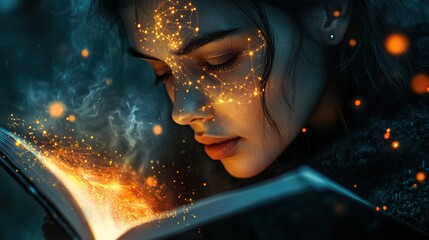 A futuristic human with glowing neural circuits, reading thoughts in real time 