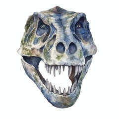 Watercolor Tyrannosaurus Rex Skull Detailed and Dramatic