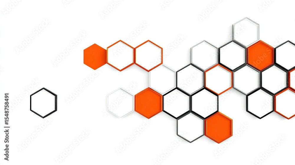 Poster abstract geometric pattern of overlapping hexagons in orange and white.