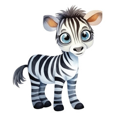 Watercolor Zebra Calf with Large Blue Eyes and Striped Pattern