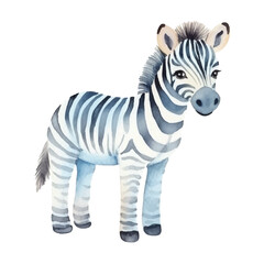 Watercolor Zebra Foal with Striped Pattern and Soft Blue Tones