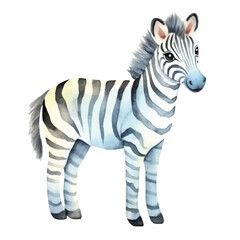 Watercolor Zebra Depicted in Profile with Detailed Striped Pattern and Blue Nose