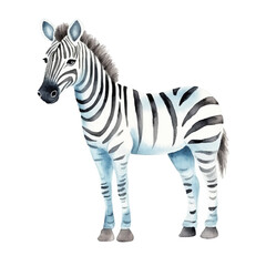 Watercolor Zebra Standing with Striped Pattern and Grayish Blue Tones