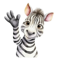 Watercolor Zebra Waving with Striped Body and Fluffy Mane Illustration