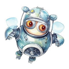 Whimsical Watercolor Robot with Translucent Wings