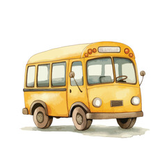 Whimsical Watercolor Yellow School Bus Illustration