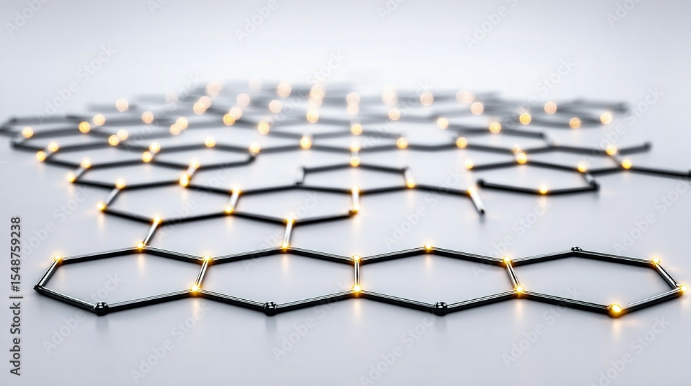 Poster abstract hexagonal molecular structure with glowing points.