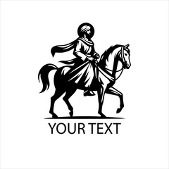 Fototapeta premium Muslim Hero on Horse Vector Logo in Black and White Isolated on White Background