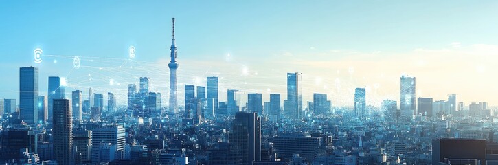 Modern cityscape with digital connections