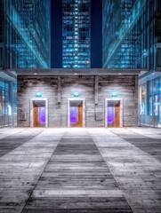 Urban nighttime plaza
