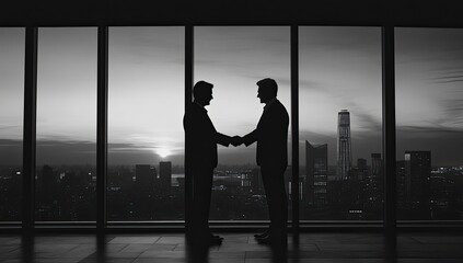 Fototapeta premium Business deal made overlooking cityscape