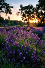 Naklejka premium Lavender field at sunrise (3)