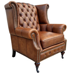 Vintage leather armchair with rolled arms and stud details