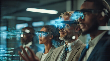 Innovative team using virtual reality technology digital workshop, showcasing collaboration