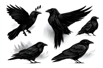 Obraz premium Illustration of stylized black crows