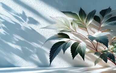 Light and shadow play with leaves on a wall